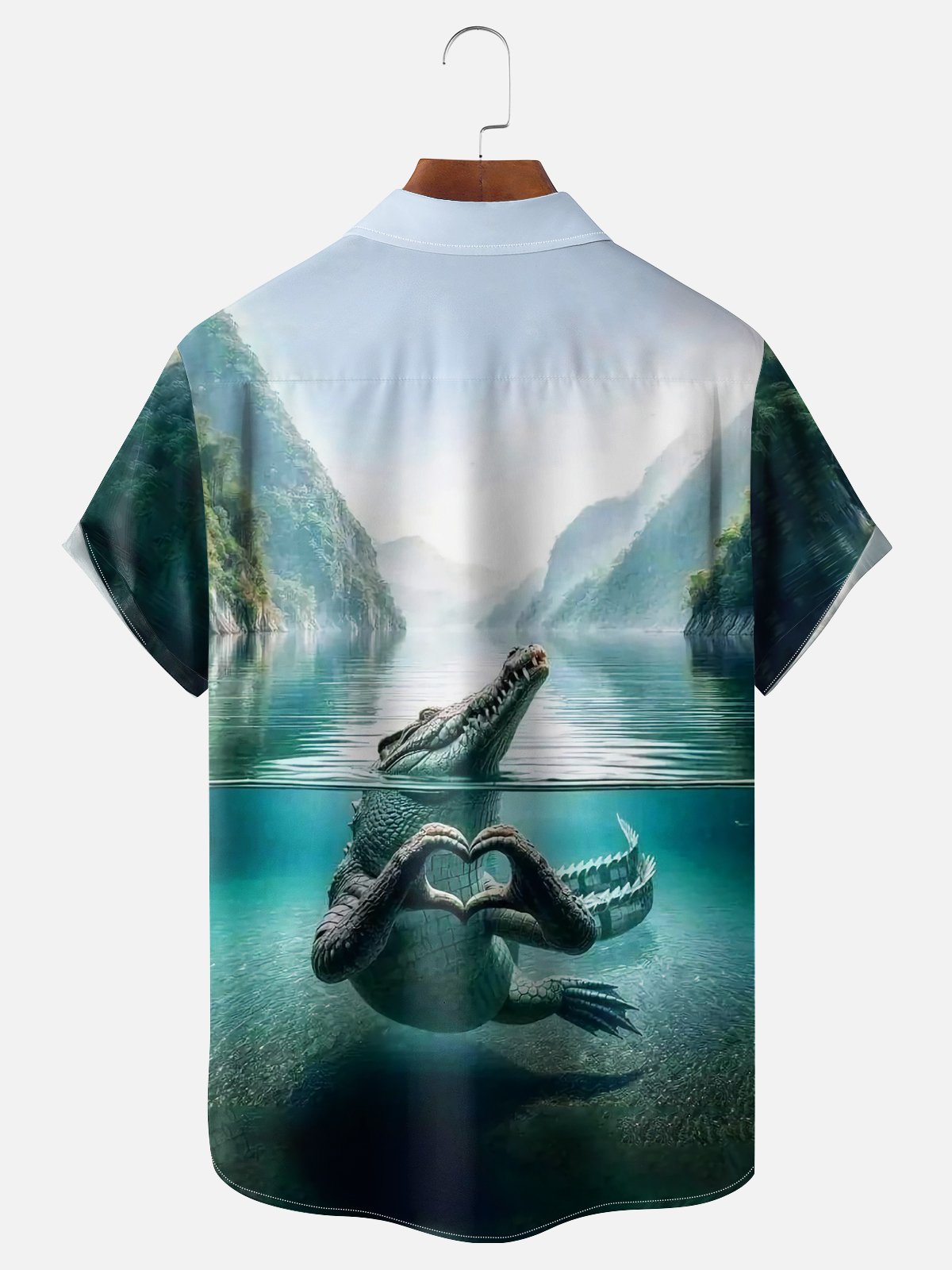 Moisture-wicking Alligator Heart Chest Pocket Hawaiian Shirt
