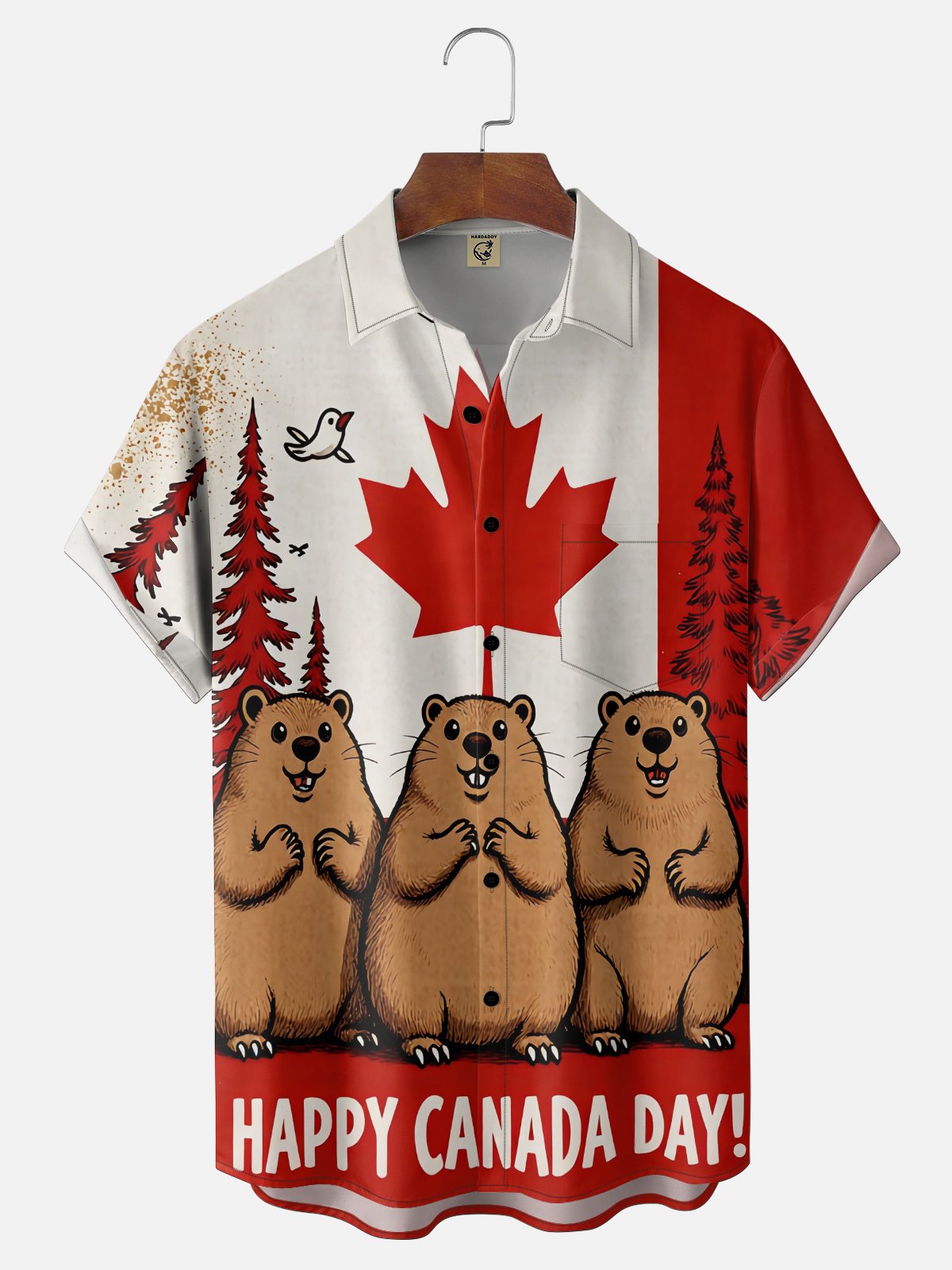 Moisture Wicking Canada Day Maple Leaf Flag Beaver Chest Pocke Holiday Hawaiian Shirt