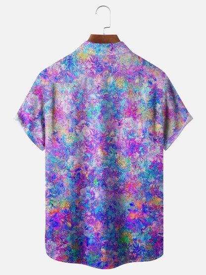 Moisture-wicking Art Floral Chest Pocket Hawaiian Shirt