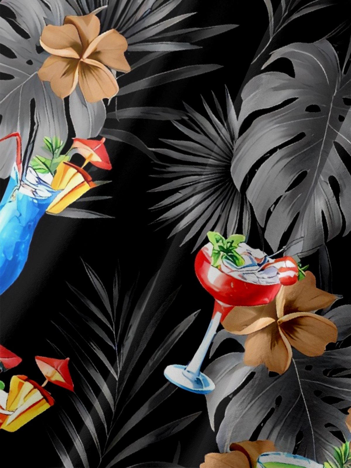 Moisture Wicking Tropical Botanical Cocktail Chest Pocket Holiday Hawaiian Shirt