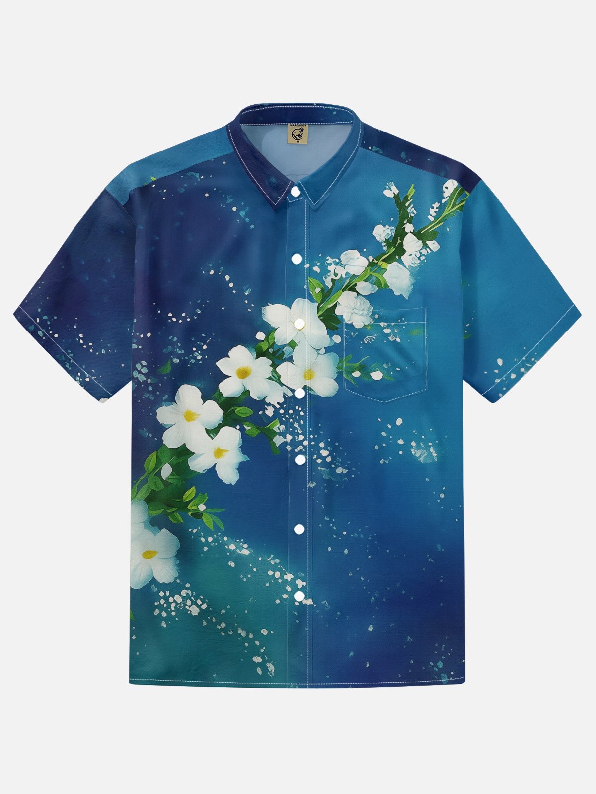 Moisture Wicking Abstract Gradient Floral & Botanical Print and Chest Pocket Holiday Hawaiian Shirt