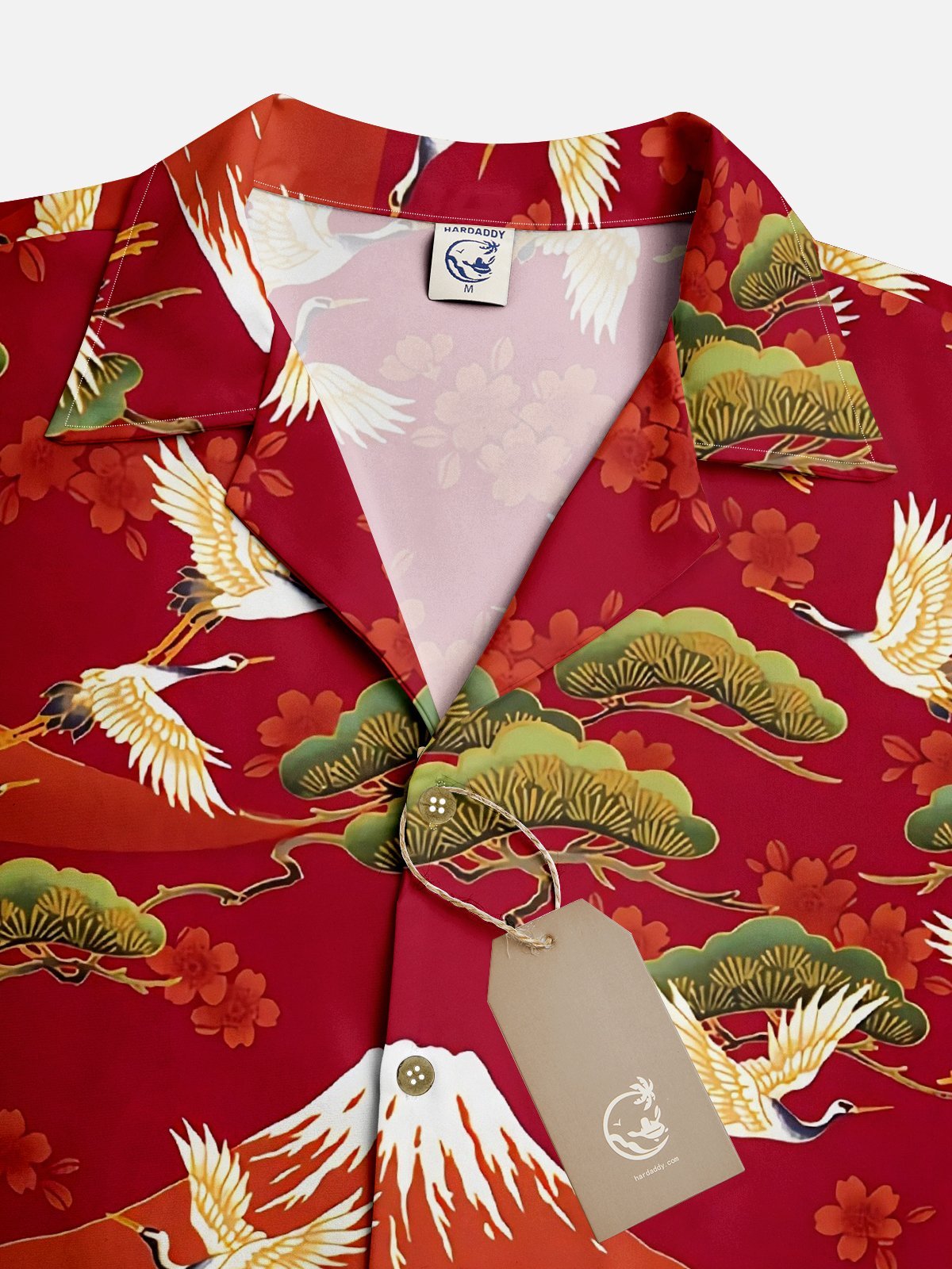 Moisture Wicking Botanical Ukiyo-e Crane Chest Pocket Hawaiian Shirt