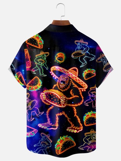 Moisture Wicking Cinco De Mayo Taco Bigfoot Chest Pocke Holiday Hawaiian Shirt
