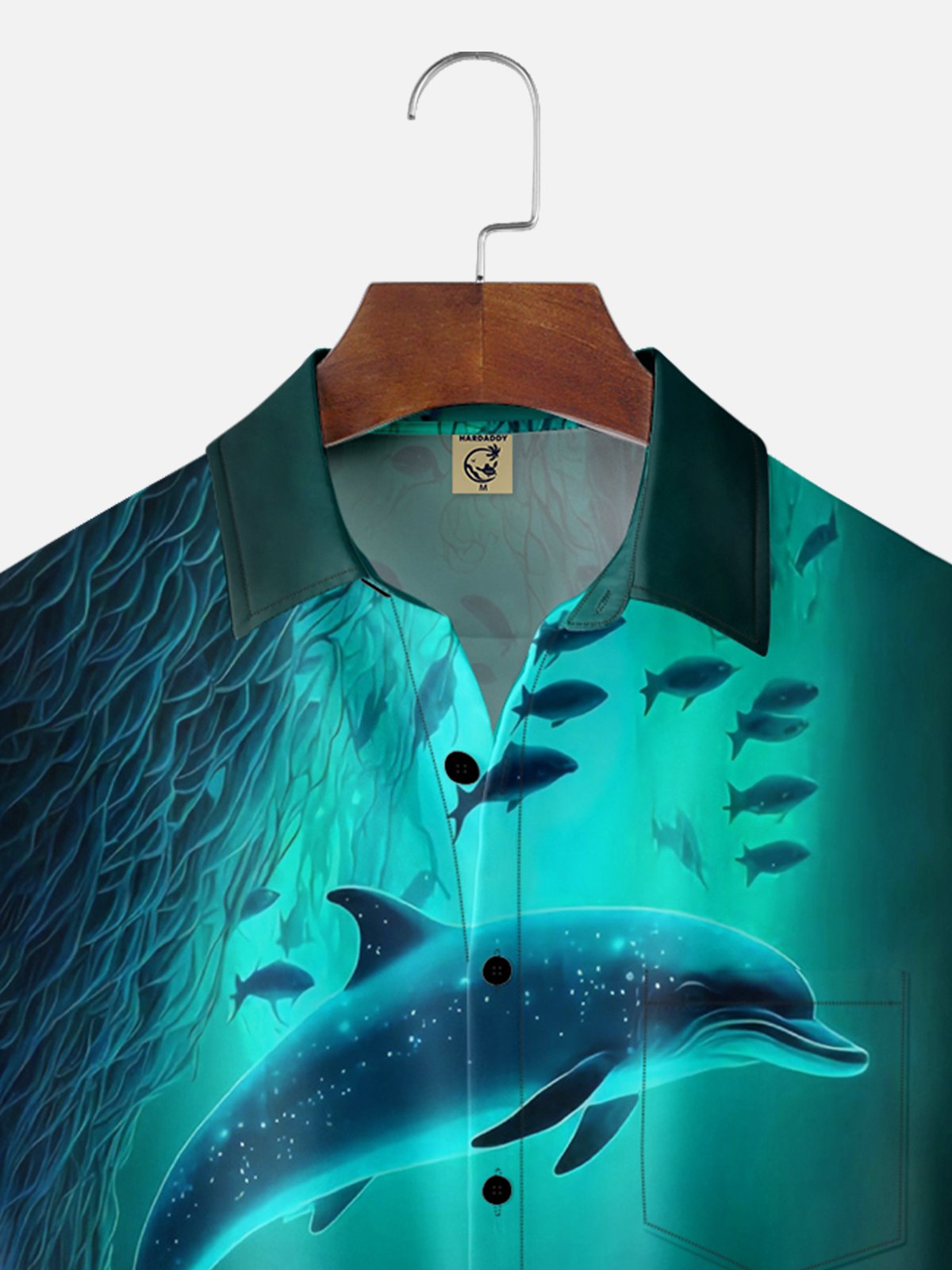 Moisture-wicking Ocean Dolphin Chest Pocket Hawaiian Shirt