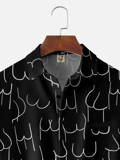 Moisture-wicking Art Abstract Line Drawing Chest Pocket Hawaiian Shirt