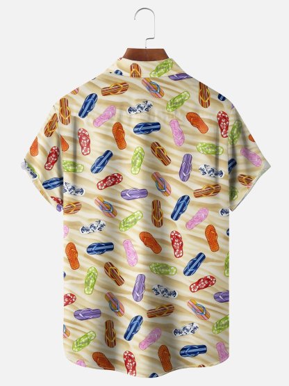 Moisture-wicking Beach Flip Flop Chest Pocket Hawaiian Shirt