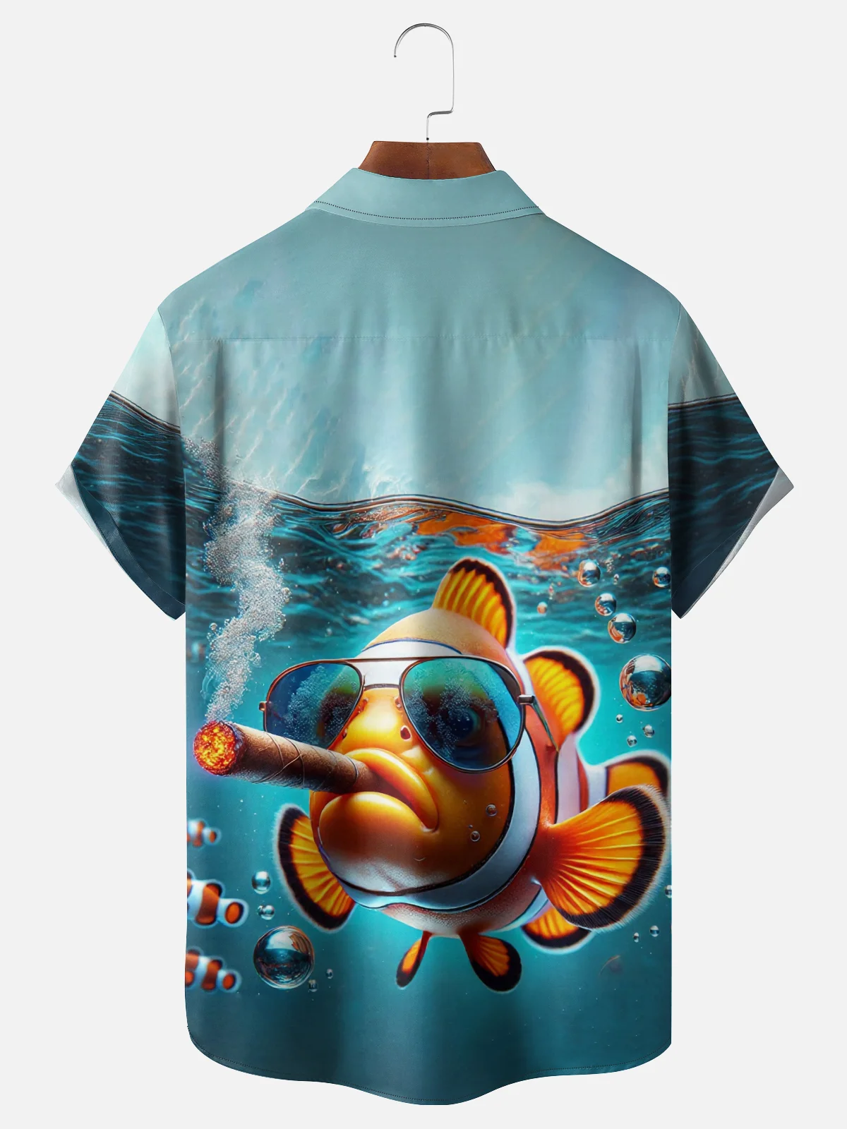 Moisture-Wicking  Fun Clownfish Chest Pocket Holiday Hawaiian Shirt