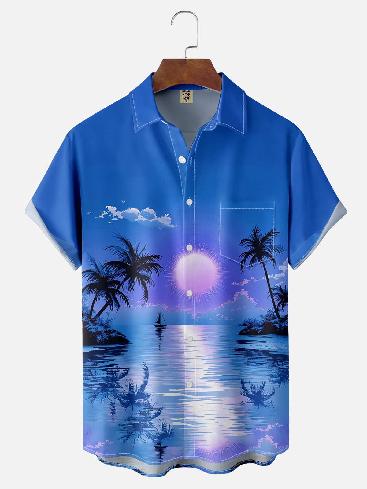 Moisture-wicking Tropical Palm Tree Chest Pocket Hawaiian Shirt
