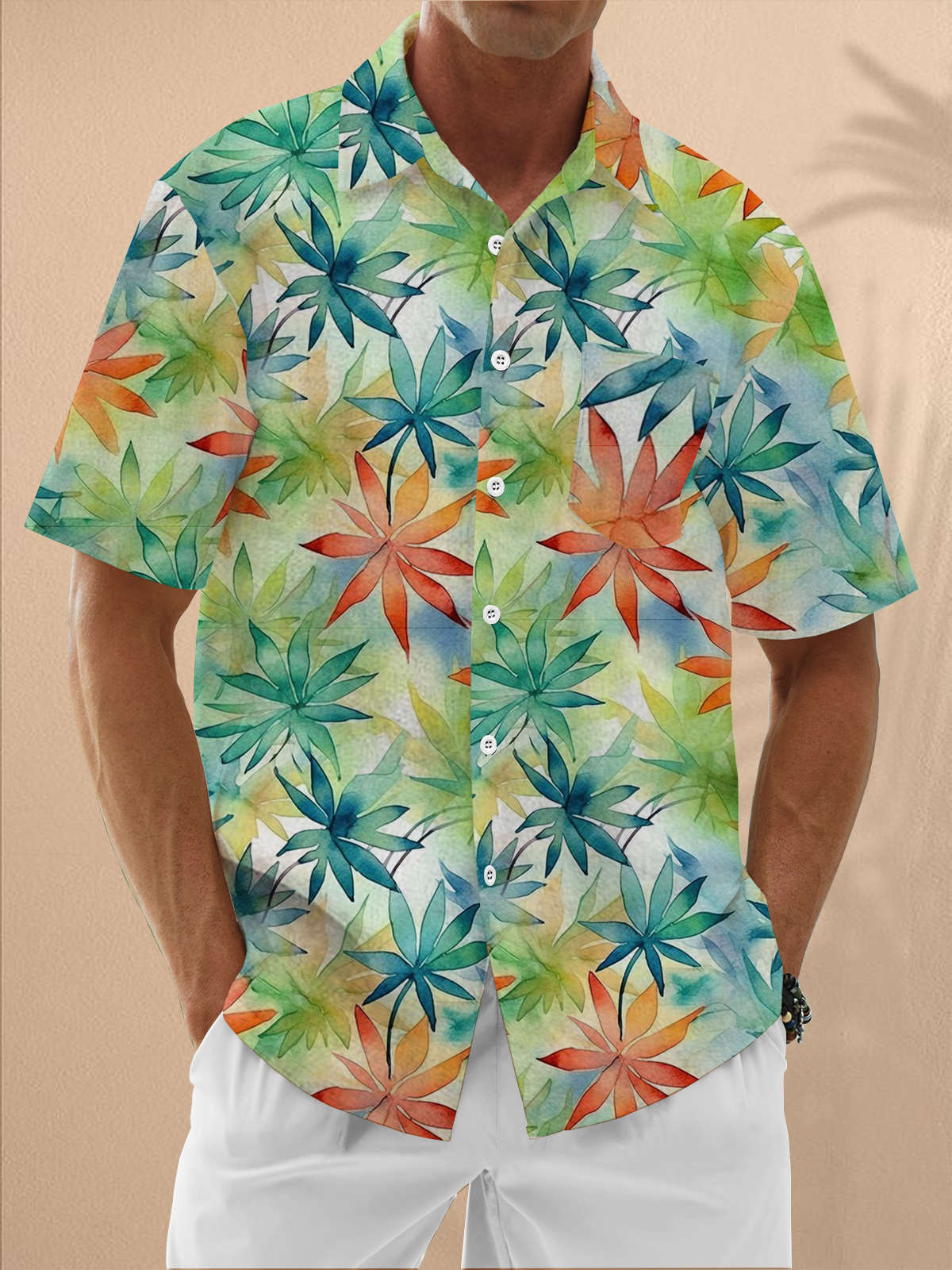 Moisture Wicking Gradient Botanicals Chest Pocket Hawaiian Shirt