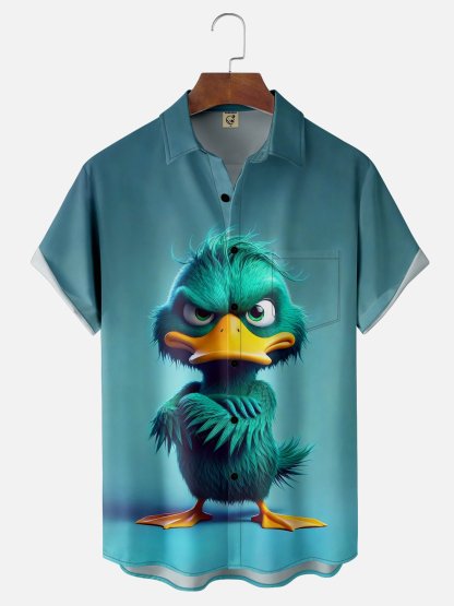 Moisture-wicking Angry Duck Chest Pocket Hawaiian Shirt