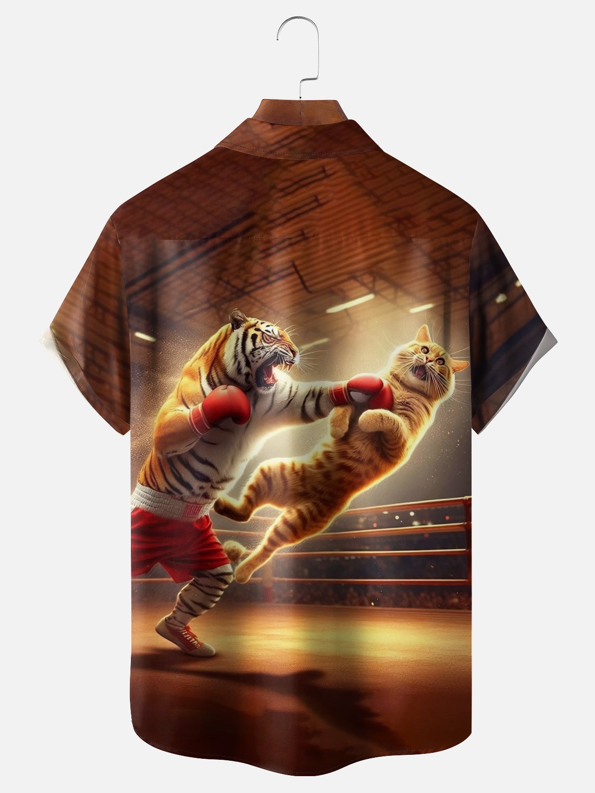 Moisture Wicking Fun Boxing Tiger Cat Chest Pocke Holiday Hawaiian Shirt