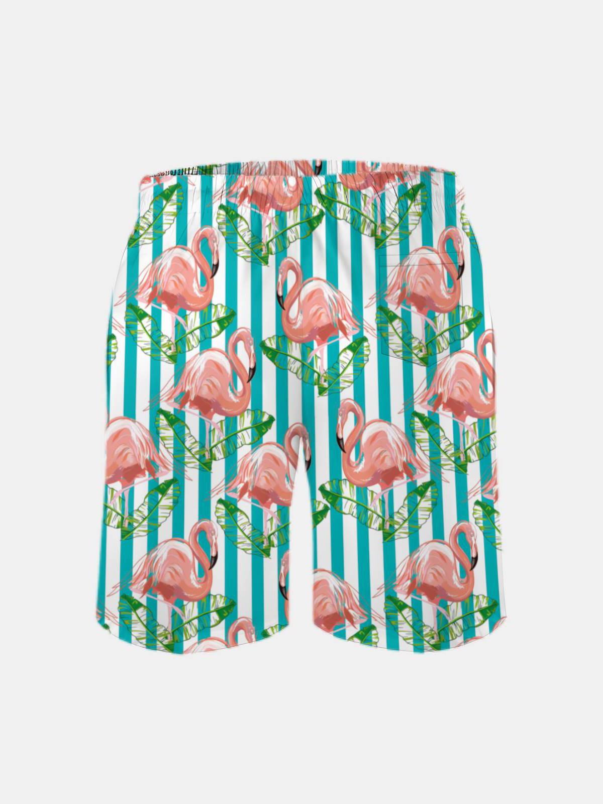 Men's Swim Trunks Hawaiian Tropical Flamingo Striped Beach Shorts with Pockets