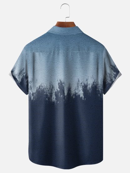 Moisture-wicking Gradient Color Geomatric Chest Pocket Casual Shirt