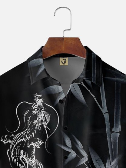 Moisture-wicking Ukiyoe Bamboo Dragon Chest Pocket Hawaiian Shirt