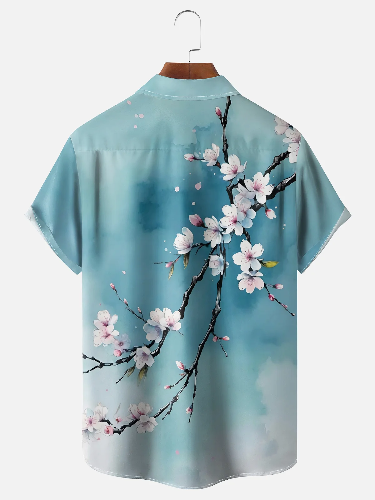 Moisture Wicking Gradient Plants Flowers Peach Chest Pocket Hawaiian Shirt