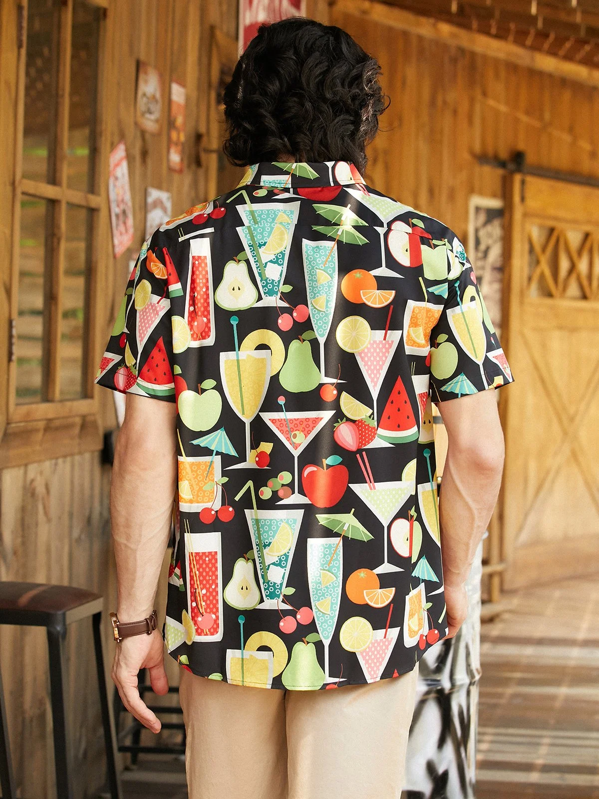 Cocktail Chest Pocket Short Sleeve Hawaiian Shirt