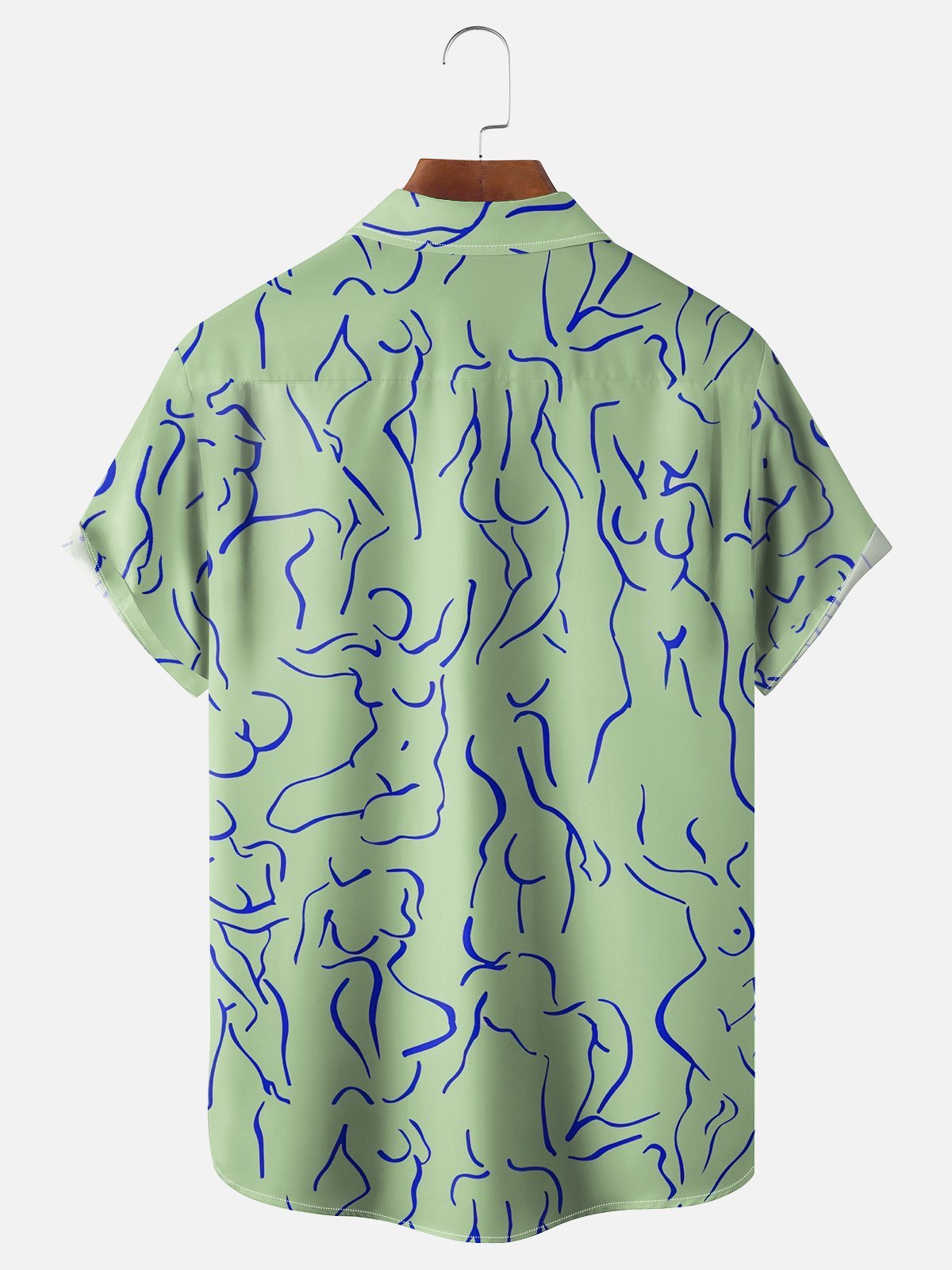 Moisture-wicking Art Blue Abstract Line Drawing Chest Pocket Hawaiian Titty Shirt