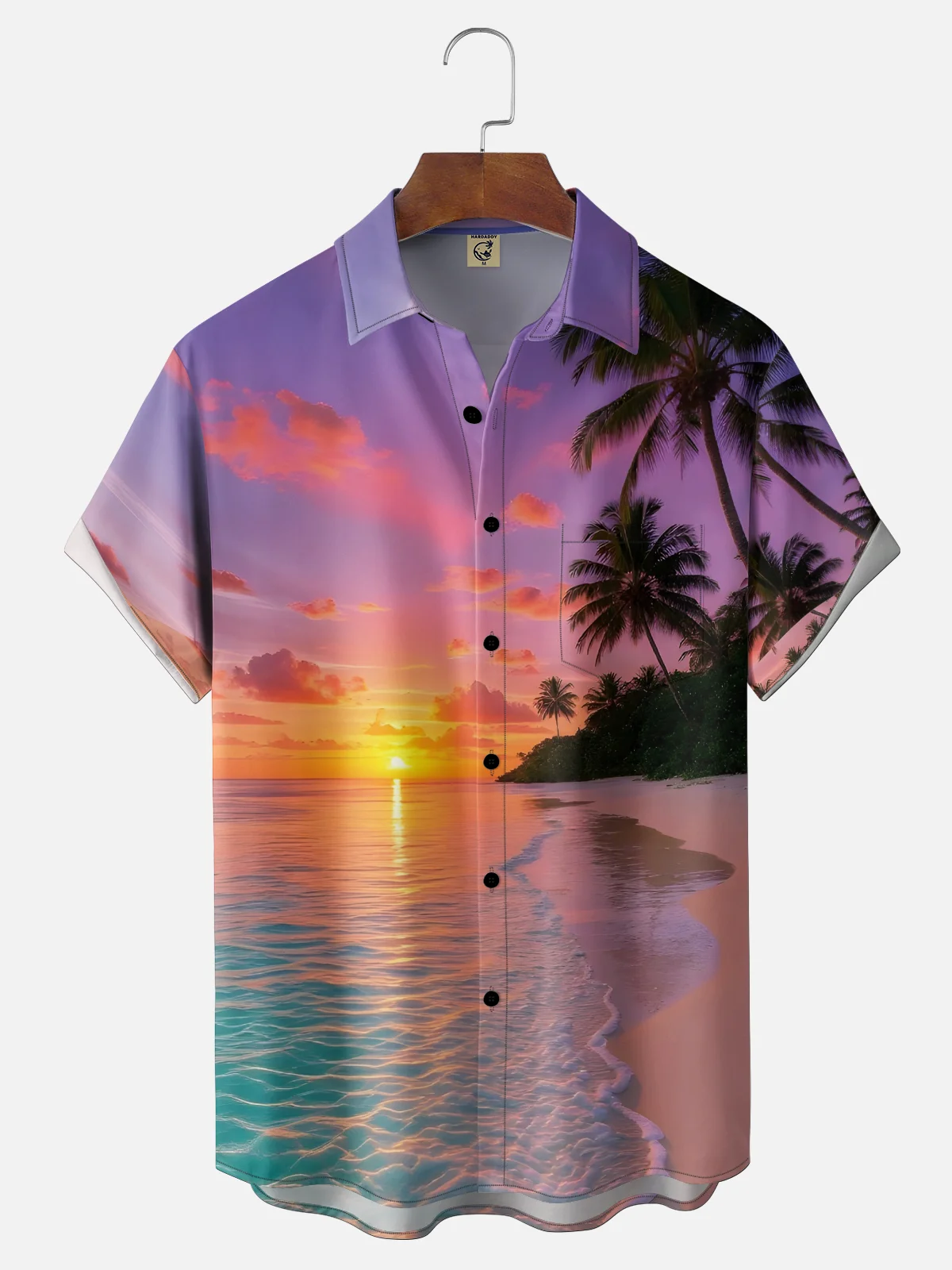 Moisture-wicking Coconut Tree Beach Chest Pocket Hawaiian Shirt