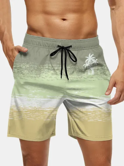 Men's Swim Trunks Hawaiian Tropical Palm Tree Beach Shorts with Pockets