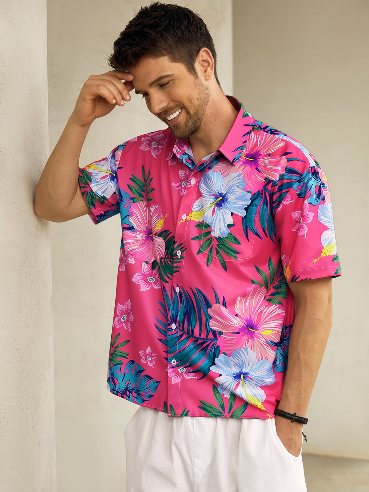 Floral Chest Pocket Short Sleeve Hawaiian Shirt