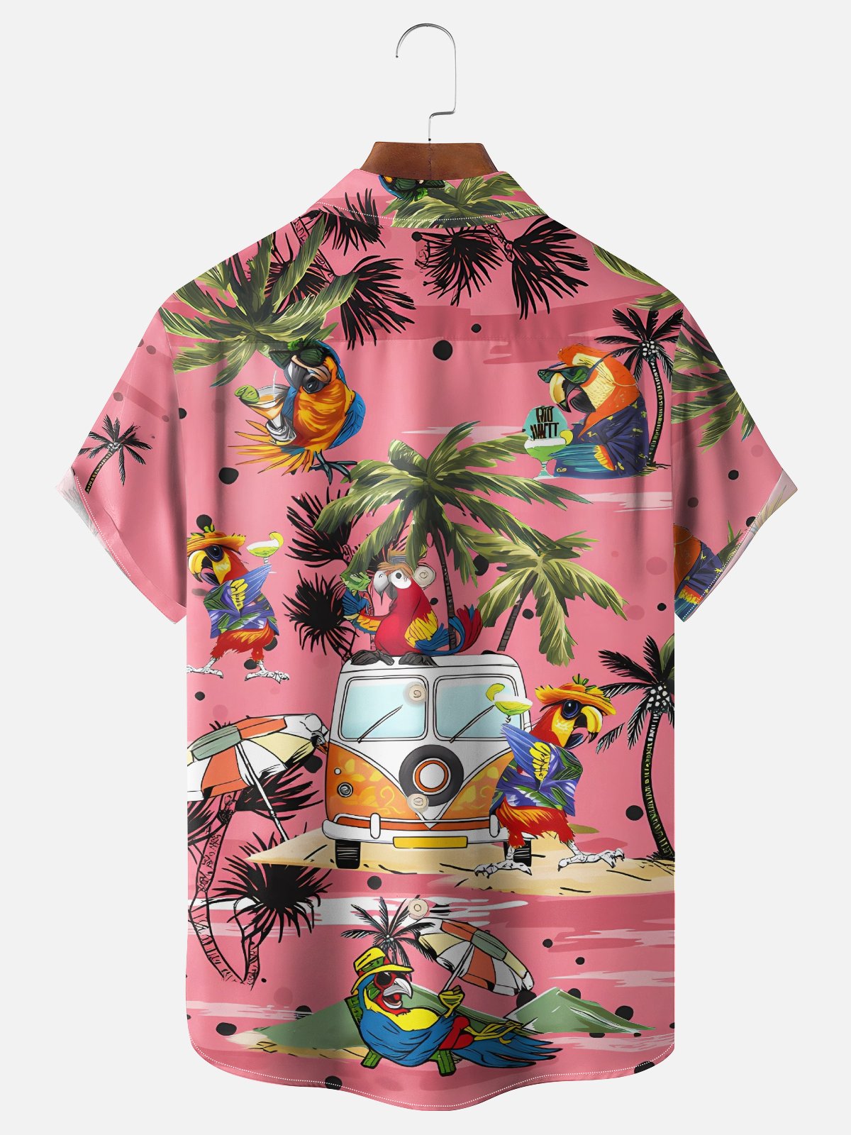 Moisture Wicking Tropical Plants Flowers Coconut Trees and Parrots Chest Pocket Holiday Hawaiian Shirt