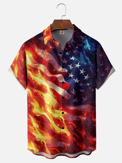 Moisture-wicking American Independence Day Memorial Day Chest Pocket Casual Shirt