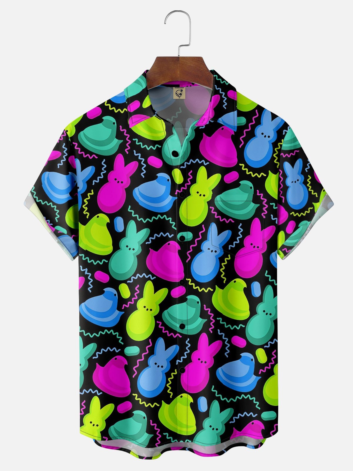 Tall Size Moisture Wicking Easter Egg Bunny Chest Pocket Hawaiian Shirt