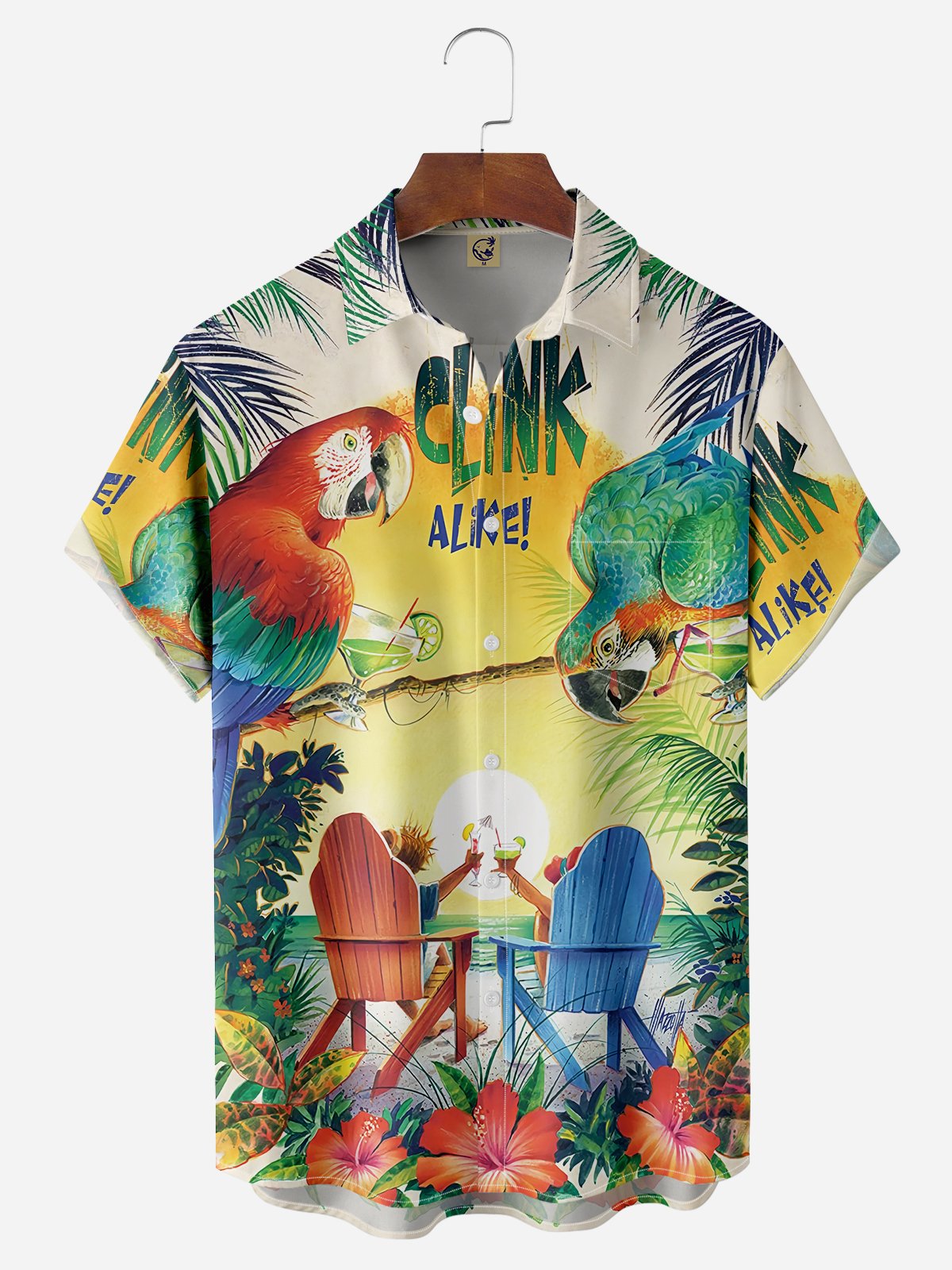 Parrot Cocktail Chest Pocket Short Sleeve Hawaiian Shirt