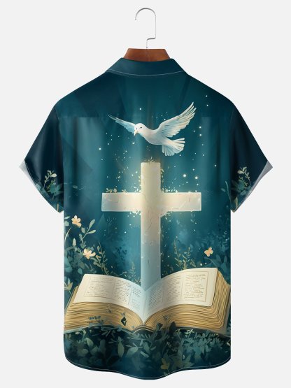 Moisture-wicking Easter Cross Chest Pocket Casual Shirt