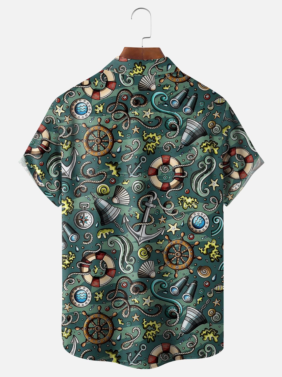 Moisture-wicking Nautical Elements Chest Pocket Hawaiian Shirt