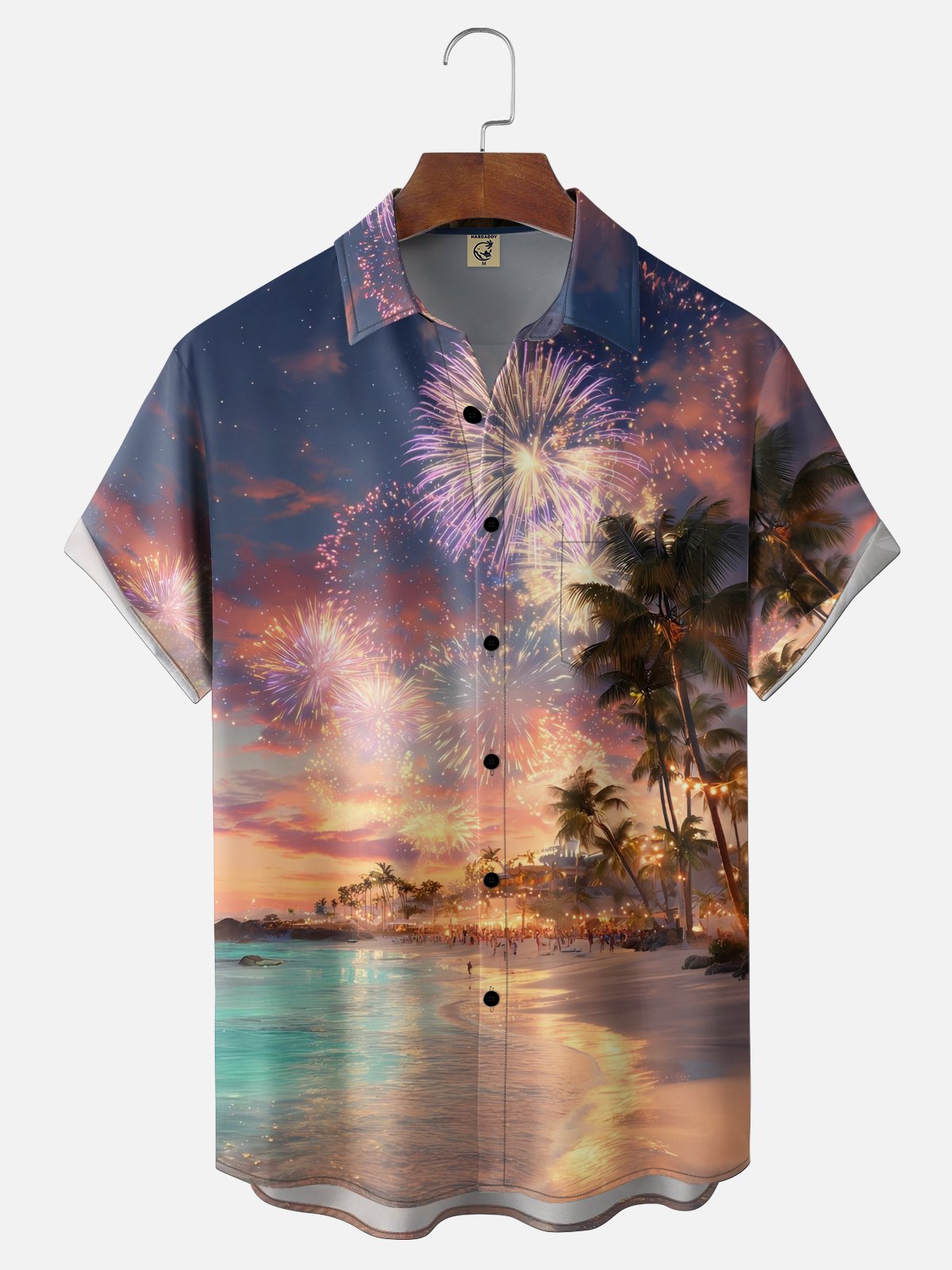 Moisture-wicking Coconut Tree Beach Chest Pocket Hawaiian Shirt