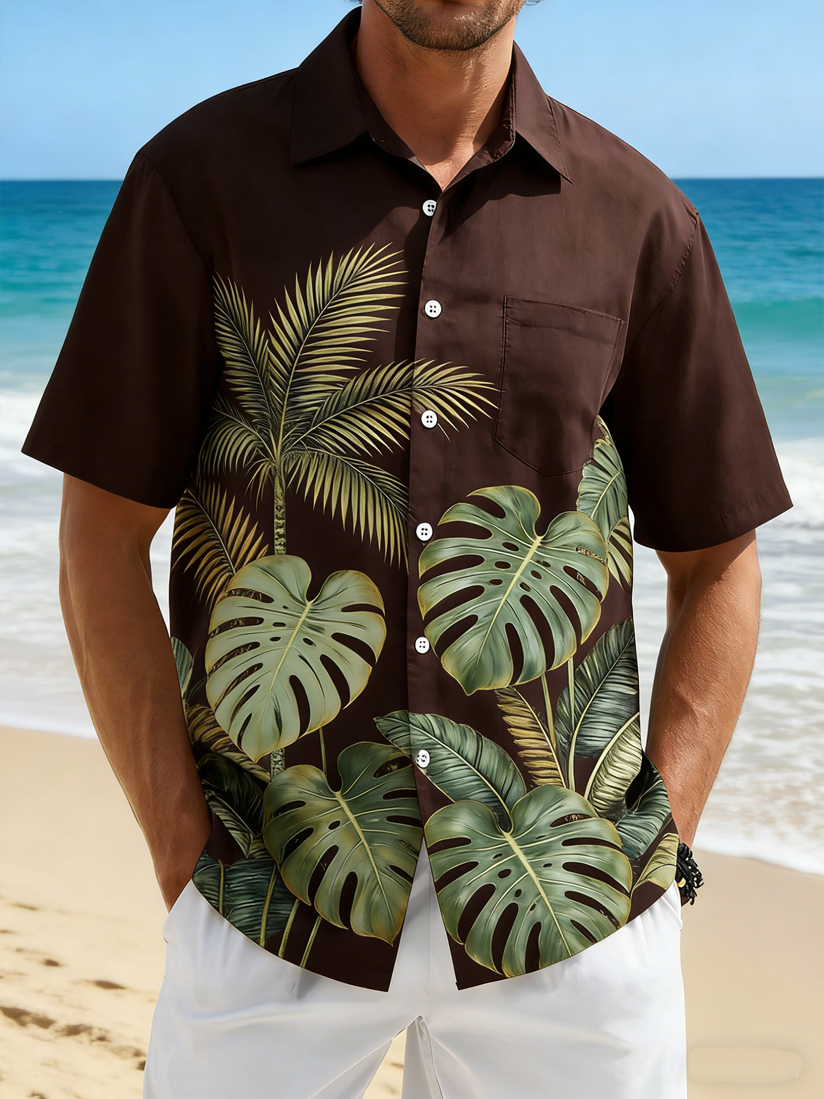 Moisture Wicking Floral Chest Pocke Holiday Hawaiian Shirt