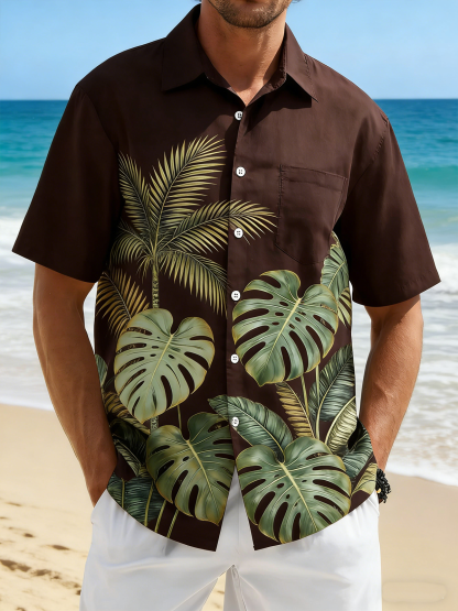 Moisture Wicking Floral Chest Pocke Holiday Hawaiian Shirt