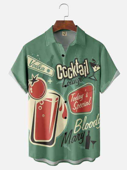 Cocktail Chest Pocket Short Sleeve Hawaiian Shirt