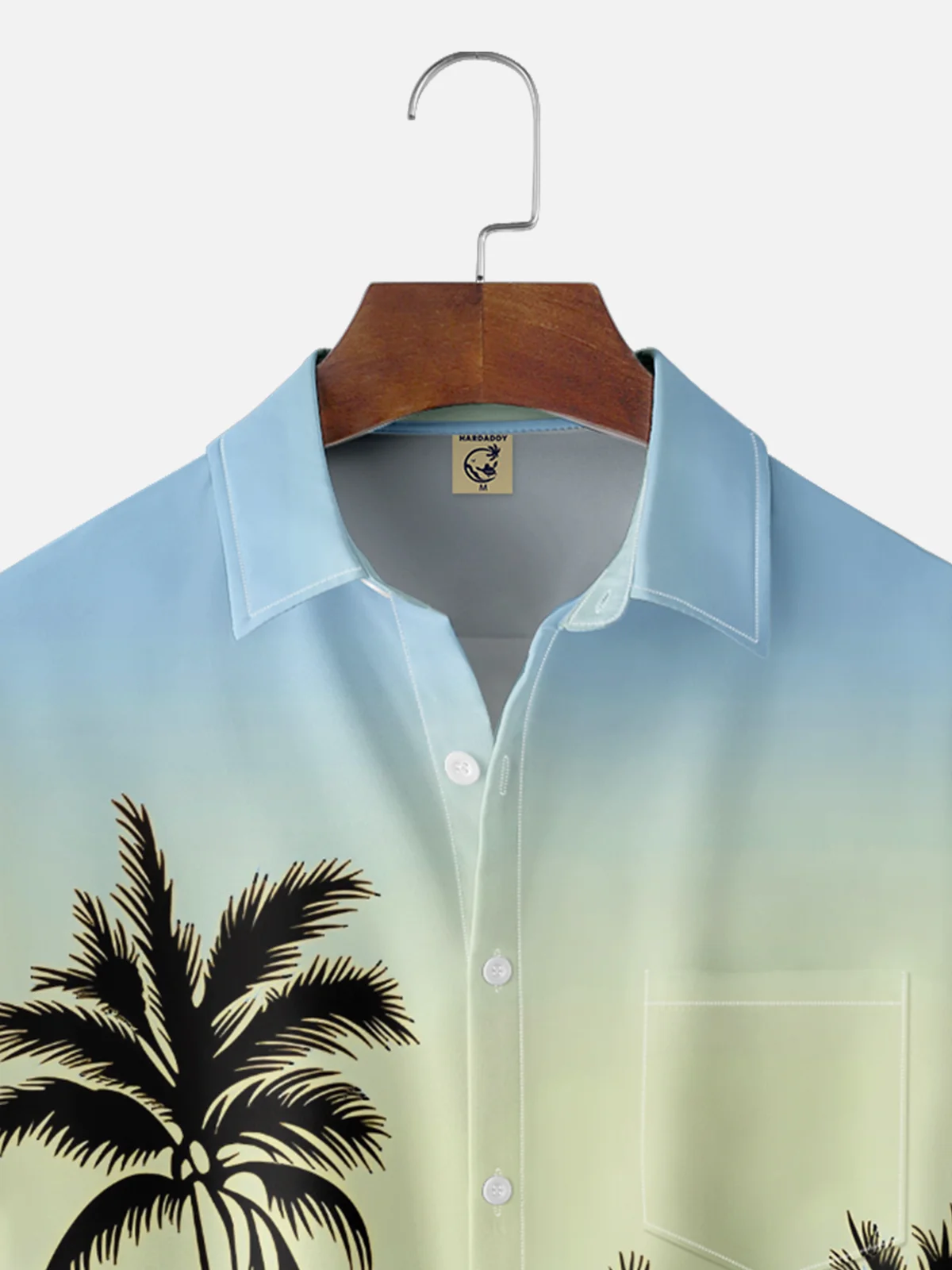 Moisture-wicking Coconut Tree Gradient Color Chest Pocket Hawaiian Shirt
