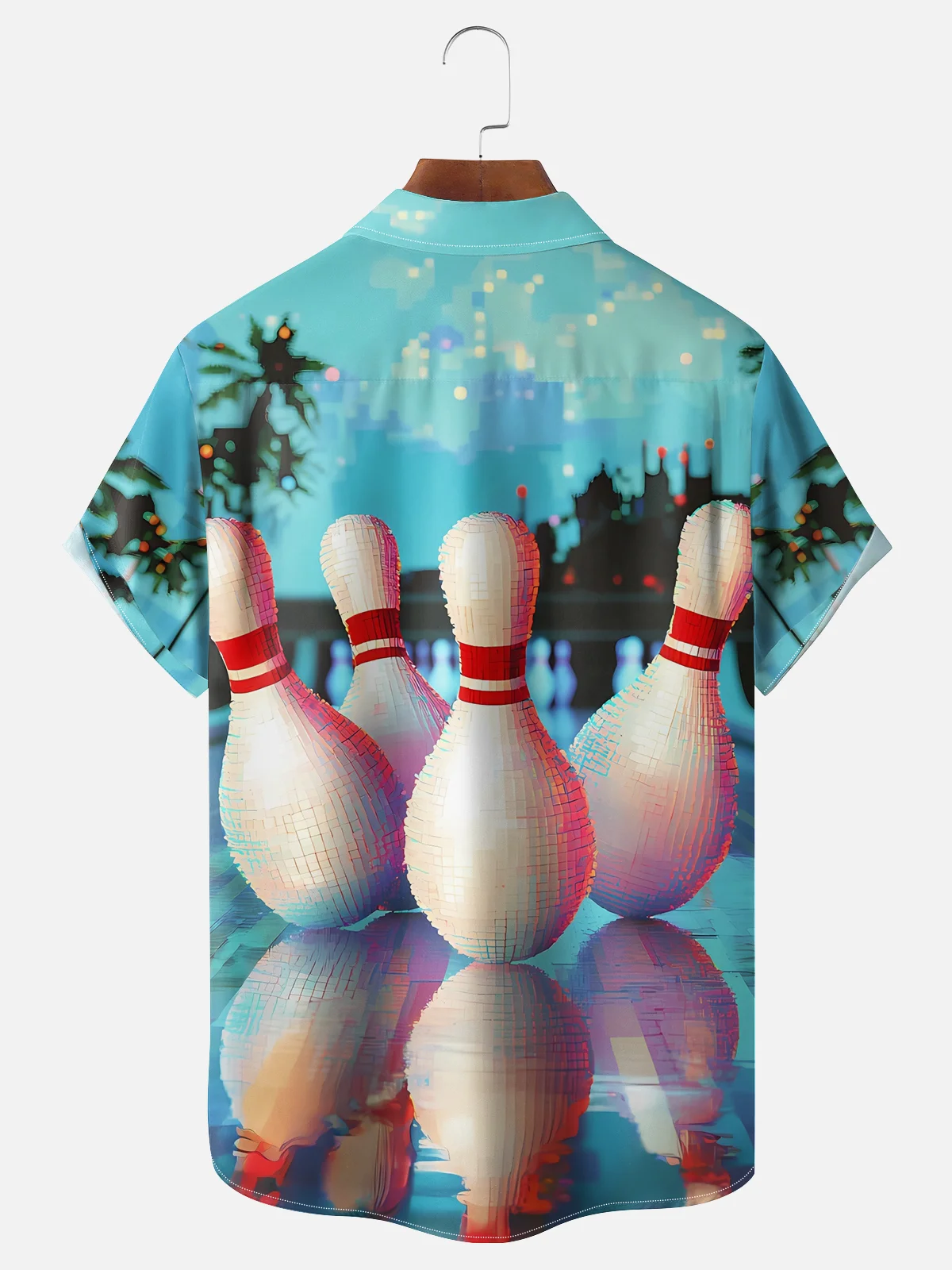 Moisture-wicking Palm Tree Vacation Bowling Chest Pocket Hawaiian Shirt