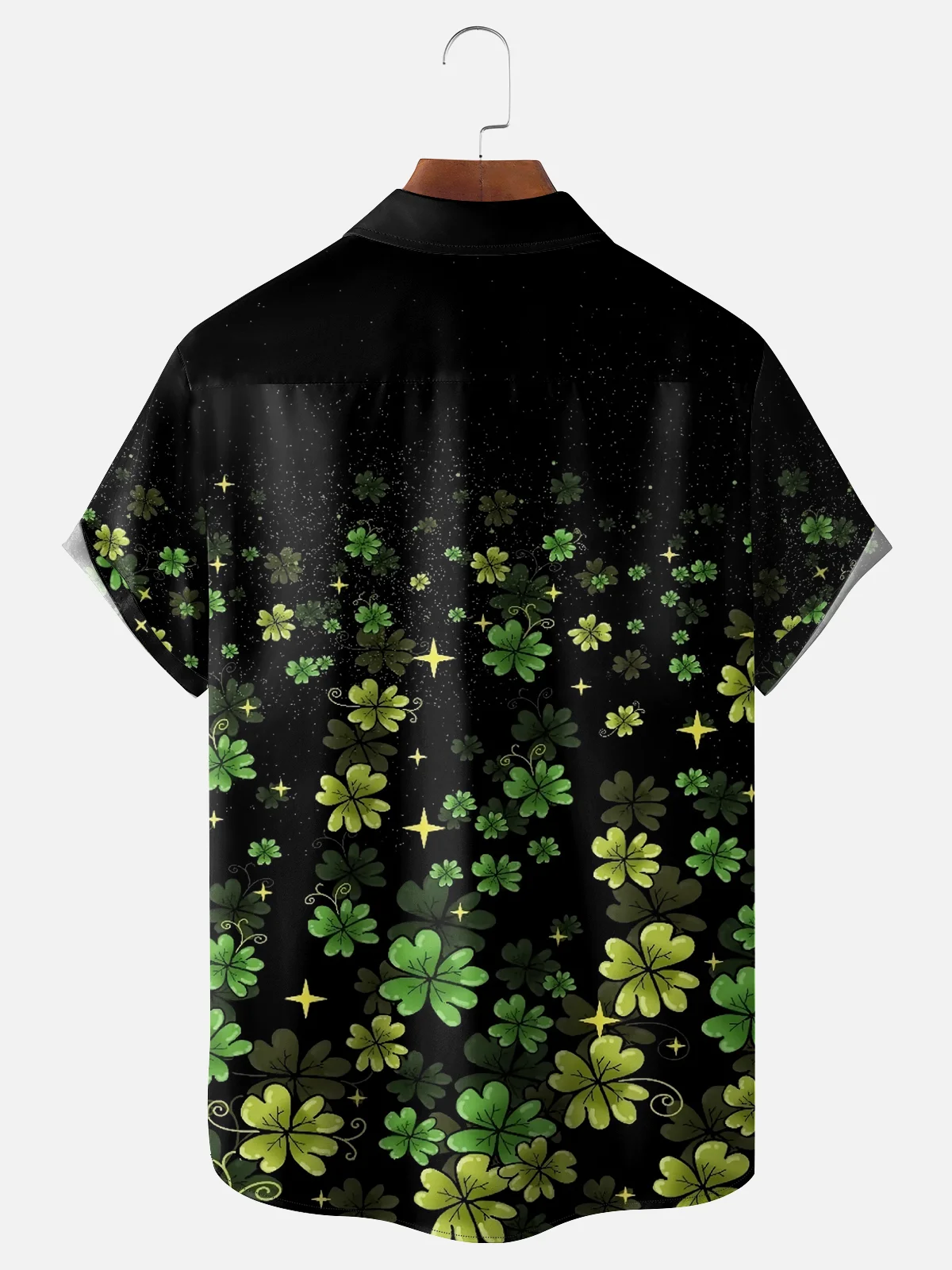 Moisture Wicking St. Patrick's Day Four Leaf Clover Chest Pocket Hawaiian Shirt