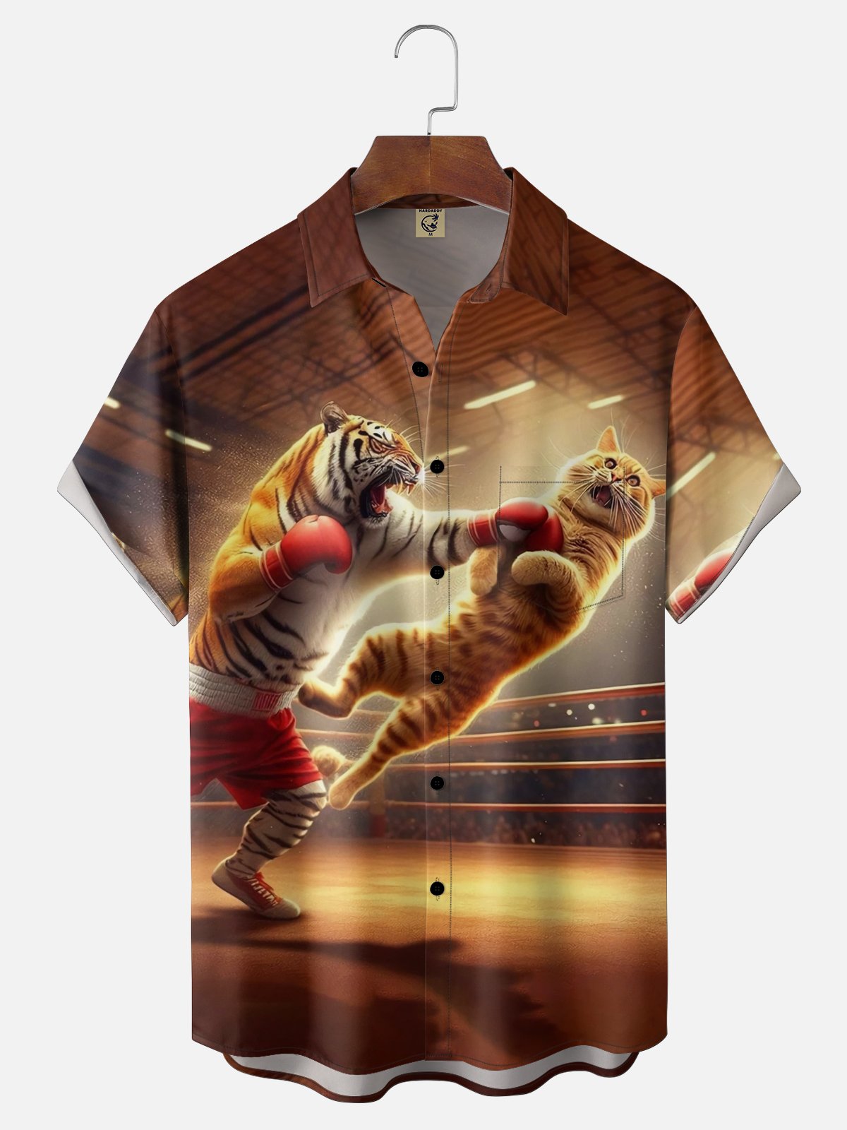 Moisture Wicking Fun Boxing Tiger Cat Chest Pocke Holiday Hawaiian Shirt
