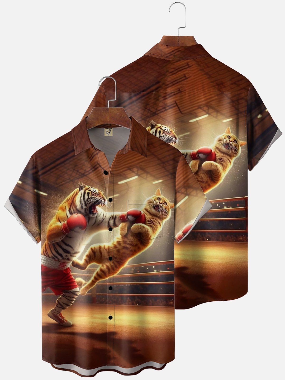 Moisture Wicking Fun Boxing Tiger Cat Chest Pocke Holiday Hawaiian Shirt