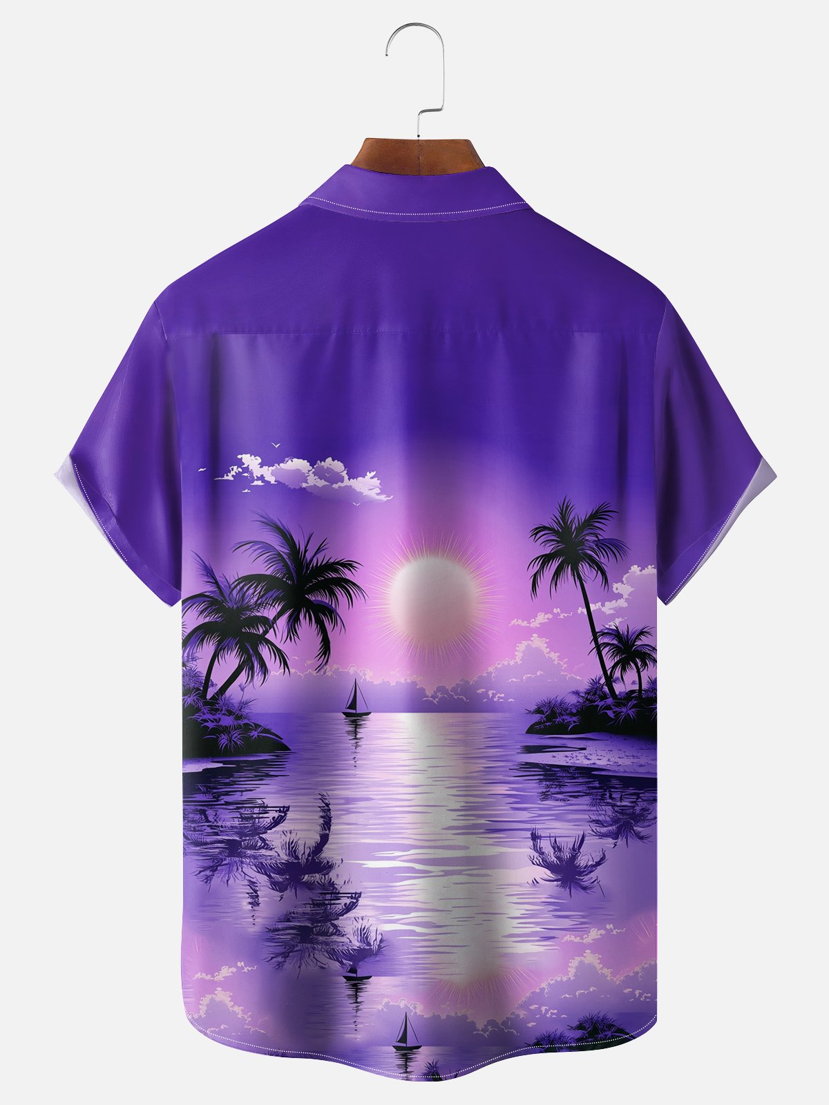 Moisture-wicking Tropical Palm Tree Chest Pocket Hawaiian Shirt
