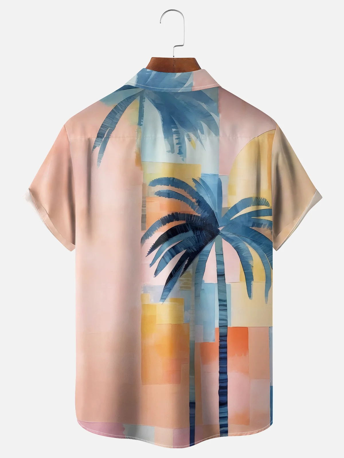 Moisture-wicking Coconut Tree Abstract Art Chest Pocket Hawaiian Shirt
