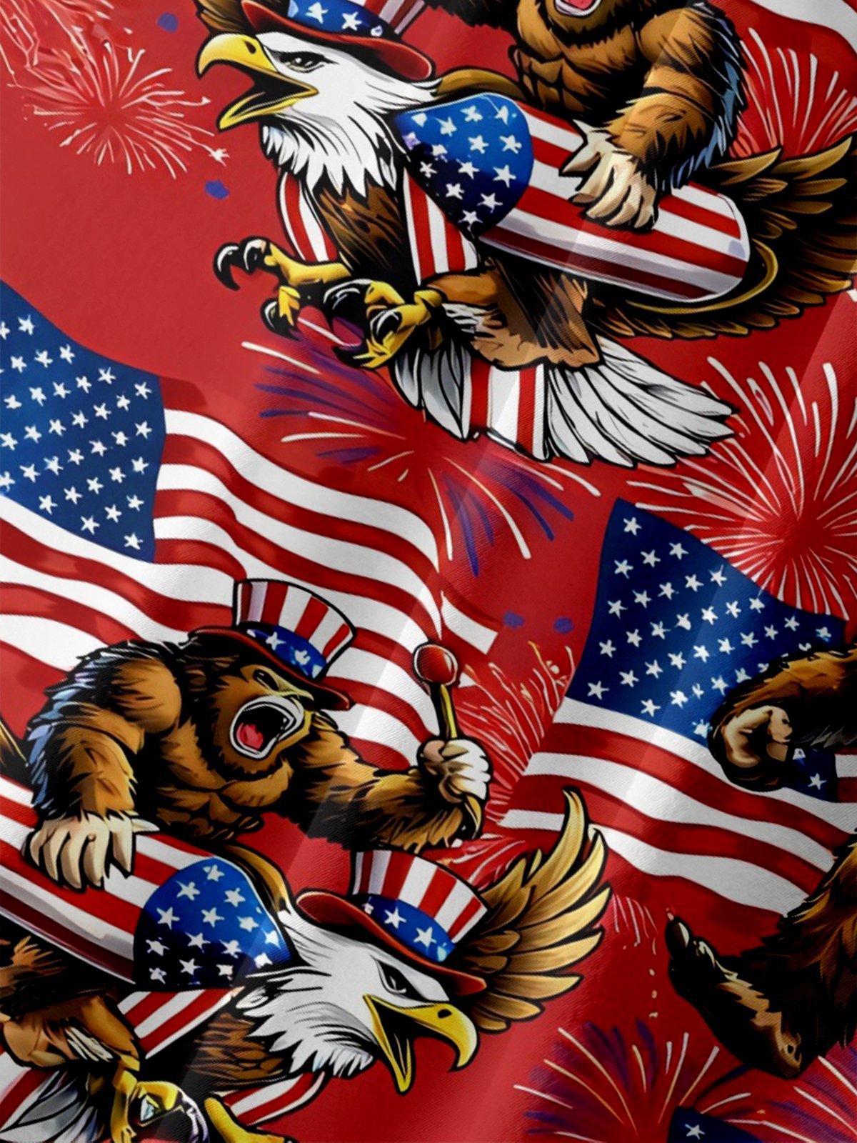 Moisture Wicking American Independence Day Anniversary Flag Bigfoot Chest Pocke Holiday Hawaiian Shirt