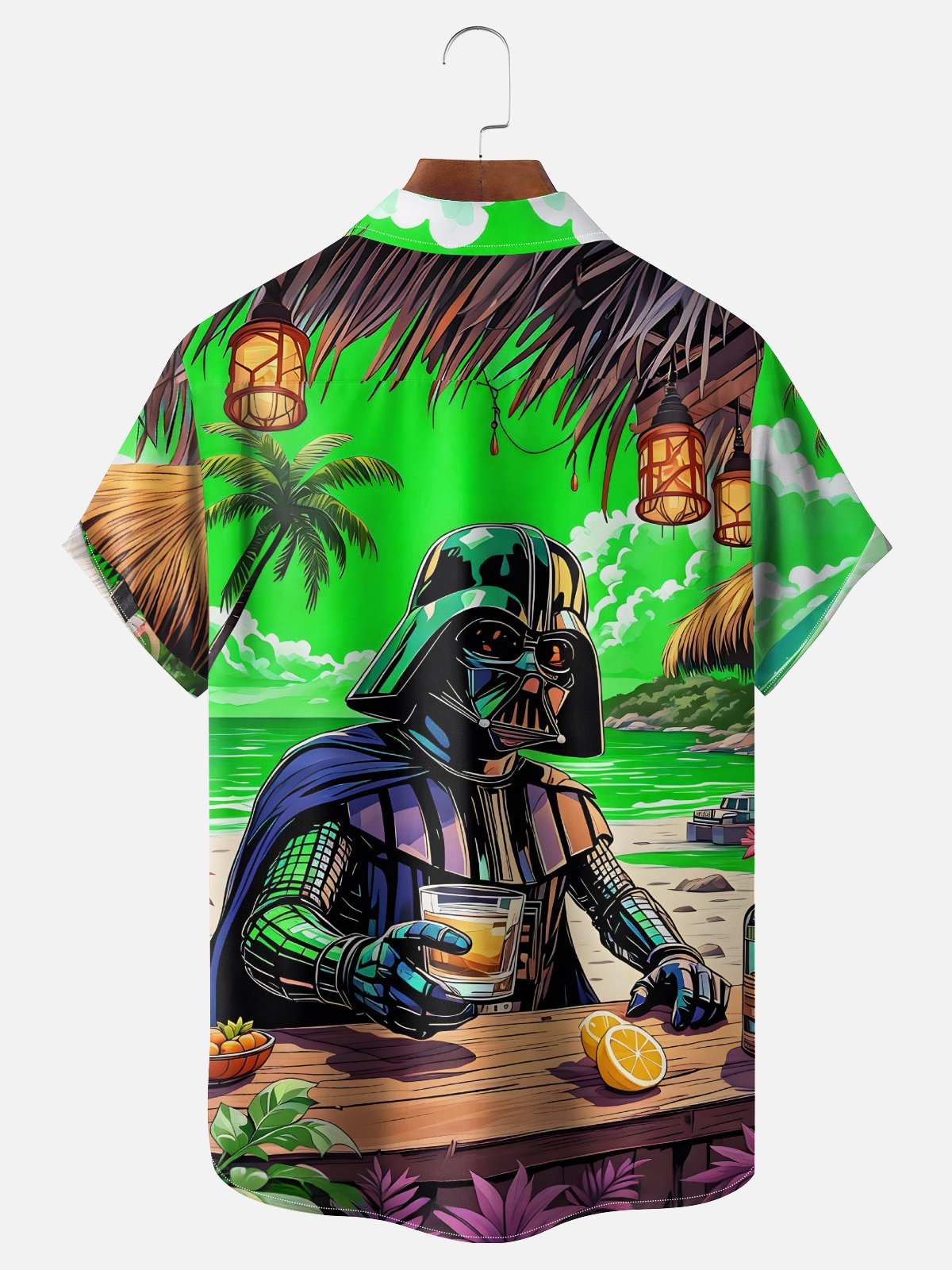 Moisture-wicking Star Beach Coconut Tree Chest Pocket Hawaiian Shirt