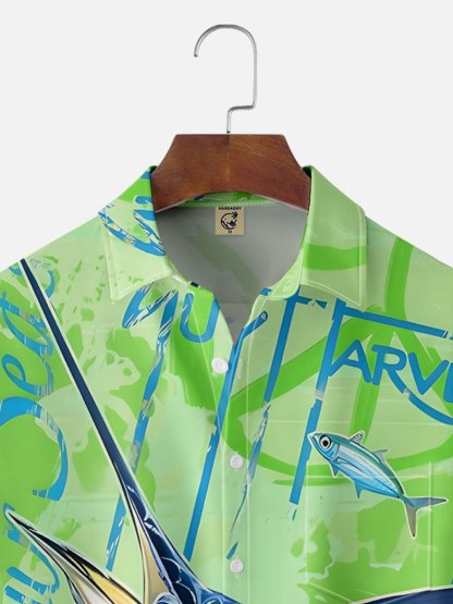 Moisture-wicking Swordfish Ocean Chest Pocket Hawaiian Shirt