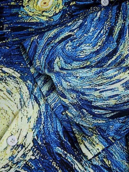 Hardaddy Mens Retro Van Gogh The Starry Night Lapel Loose Short Sleeve Funky Hawaiian Shirt