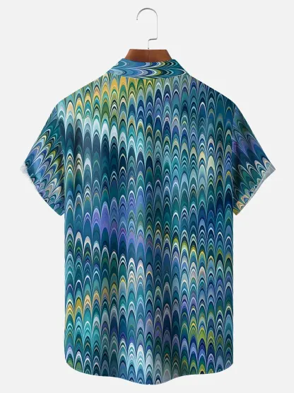 Moisture-wicking Abstract Art Chest Pocket Hawaiian Shirt
