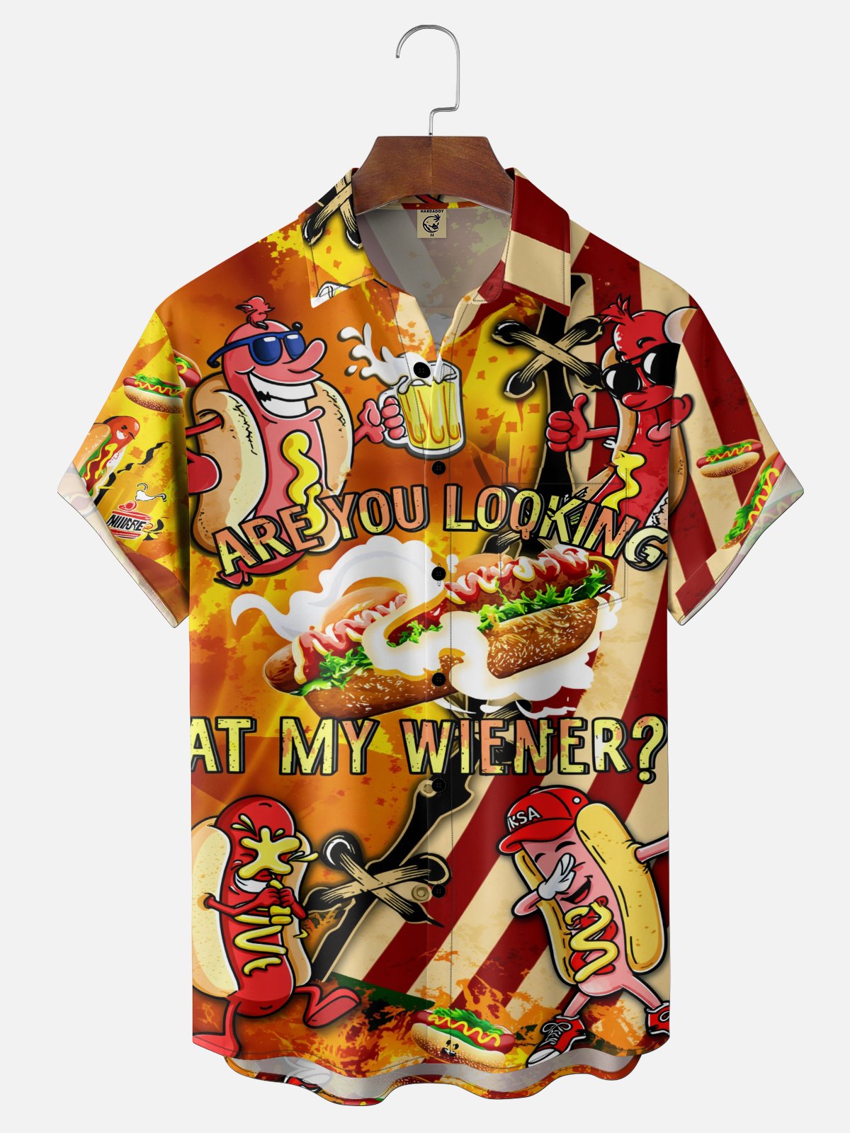 Tall Size Moisture Wicking Fun American Hot Dog Slogan Chest Pocke Holiday Hawaiian Shirt