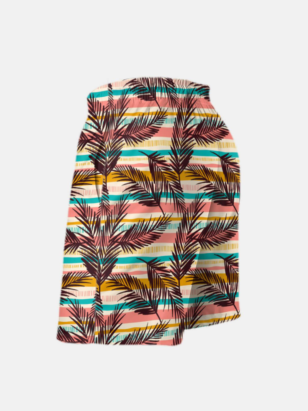 Men's Swim Trunks Hawaiian Tropical Leaves Striped Beach Shorts with Pockets