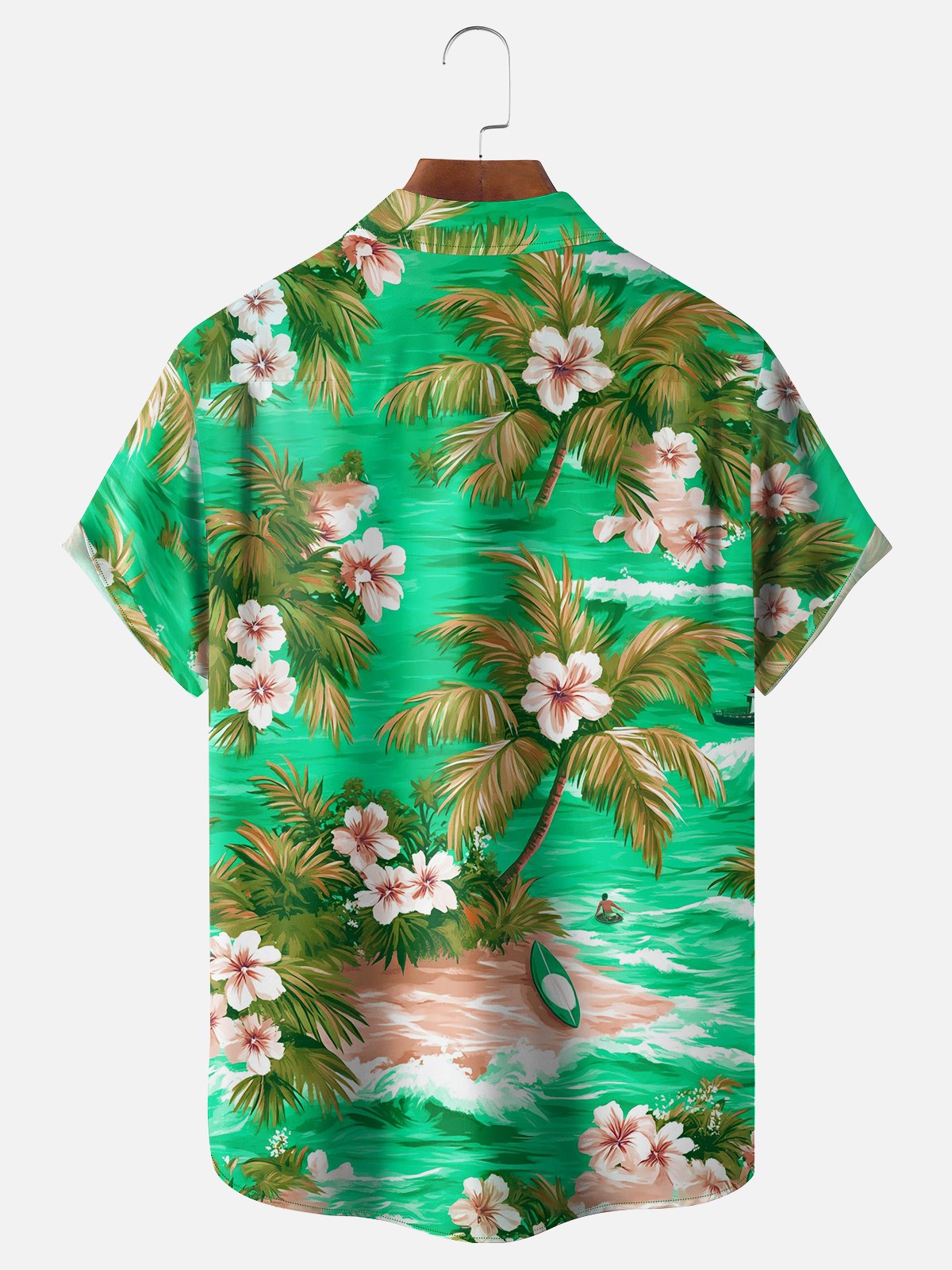 Moisture-wicking Tropical Palm Tree Floral Chest Pocket Hawaiian Shirt