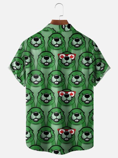 Moisture-wicking Canada Day Animal Maple Leaf Chest Pocket Hawaiian Shirt